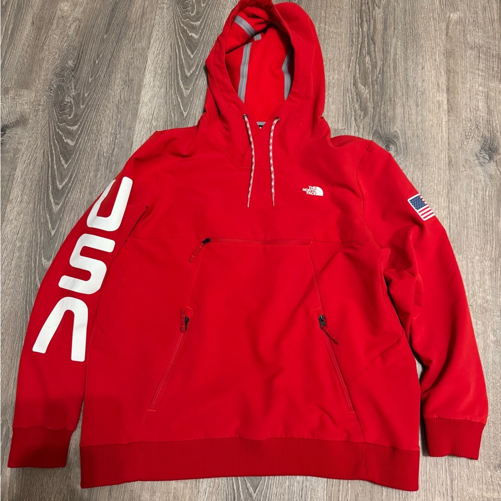 The North Face Bold Red Hoodie with USA Sleeve